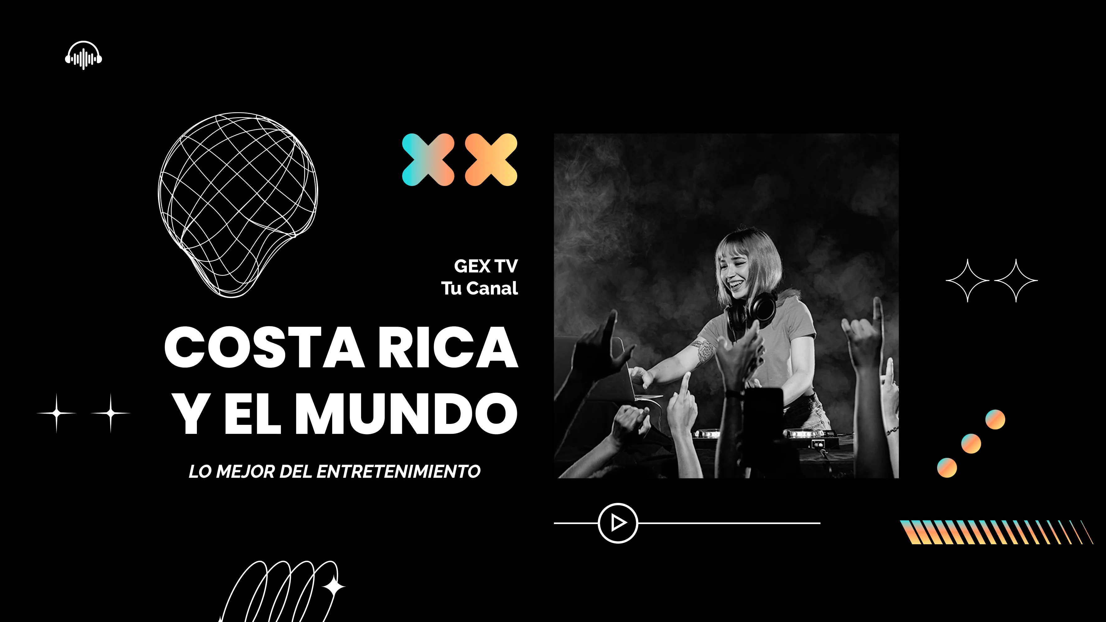 Promotional banner for gex.tv featuring a woman with pink and blue hair and a smartphone with the app.